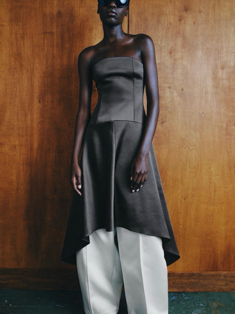 BNWT Zara Dark Gray ZW Collection Asymmetric Satin Dress